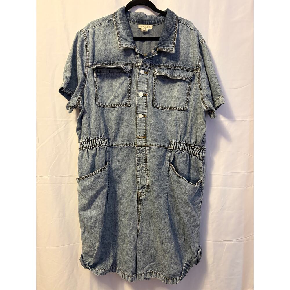 Torrid Festi Denim Jean Denim Romper Blue Ruched Waist Women's Sz 2X